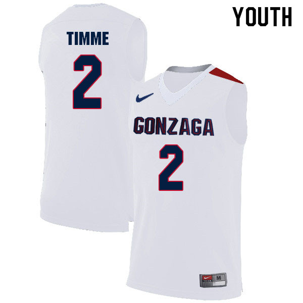 Youth #2 Drew Timme Gonzaga Bulldogs College Basketball Jerseys Sale-White - Click Image to Close